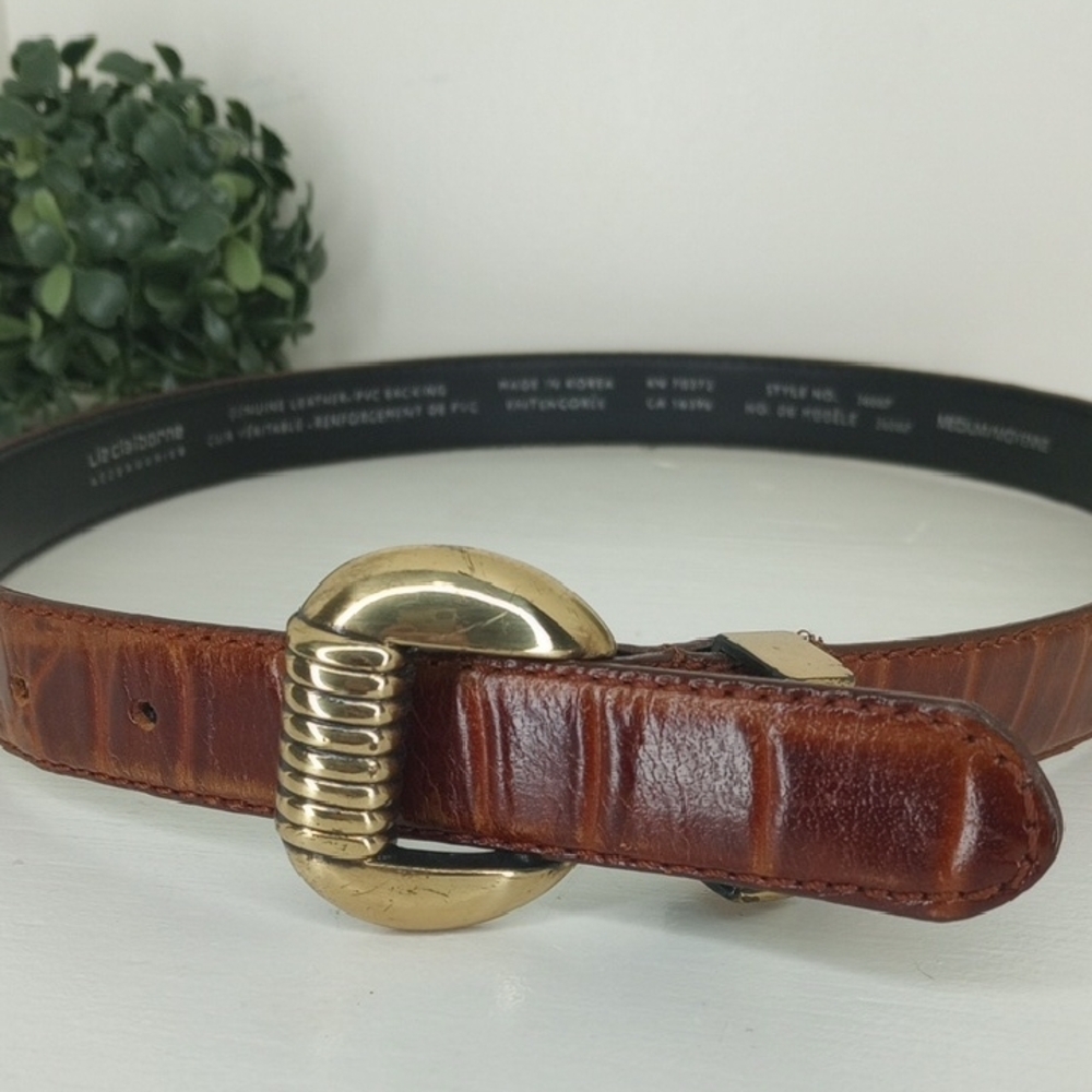 Liz Claiborne Brown Leather Belt with Gold Buckle